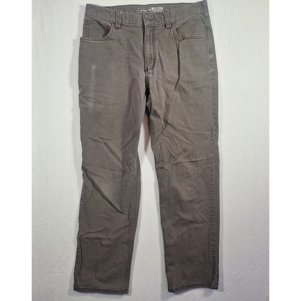 Men’s Carhartt  Gray Rugged Flex Relaxed Fit Canvas Work Pants Size 34x32